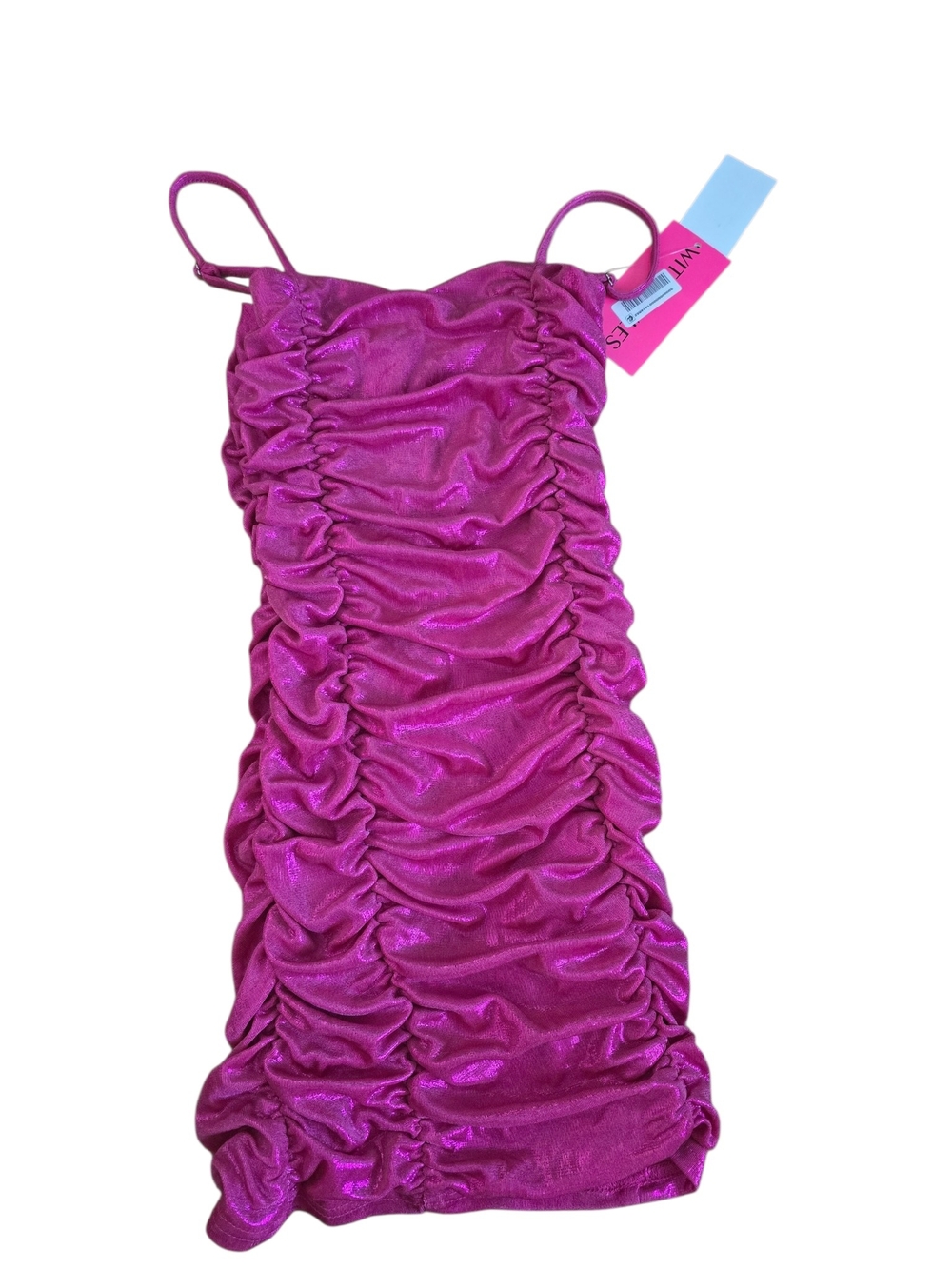 Girls' Ruched Magenta Stretch One-Piece Dress with Spaghetti Straps